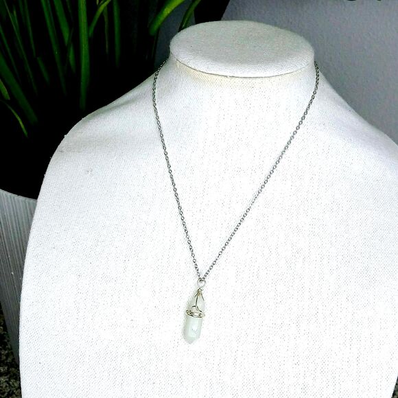 Double Terminated Amazonite Crystal Pendant Necklace - 18" Stainless Steel Boho - Picture 3 of 6